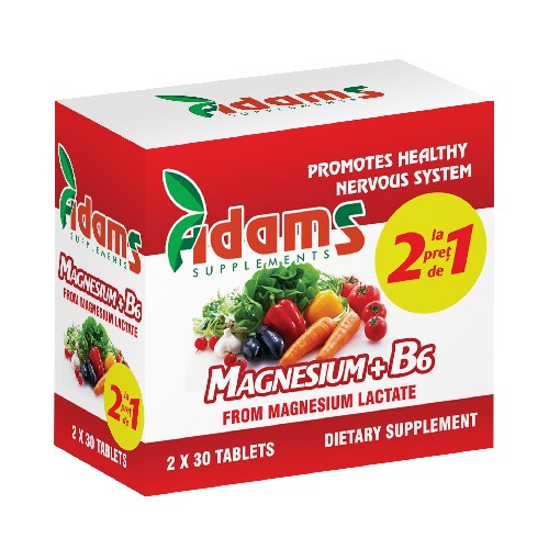 Magneziu+B6 Adams Supplements (Pachet 1+1 gratis) - 2 x 30 capsule imagine produs 2021 Adams Supplements